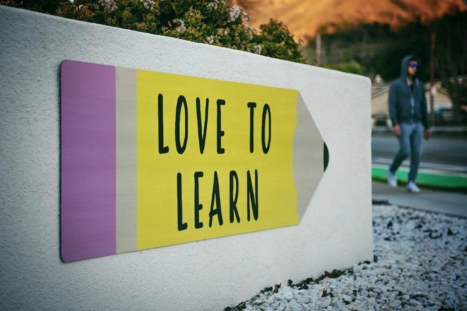 A sign on the streets stating the words “Love to learn”