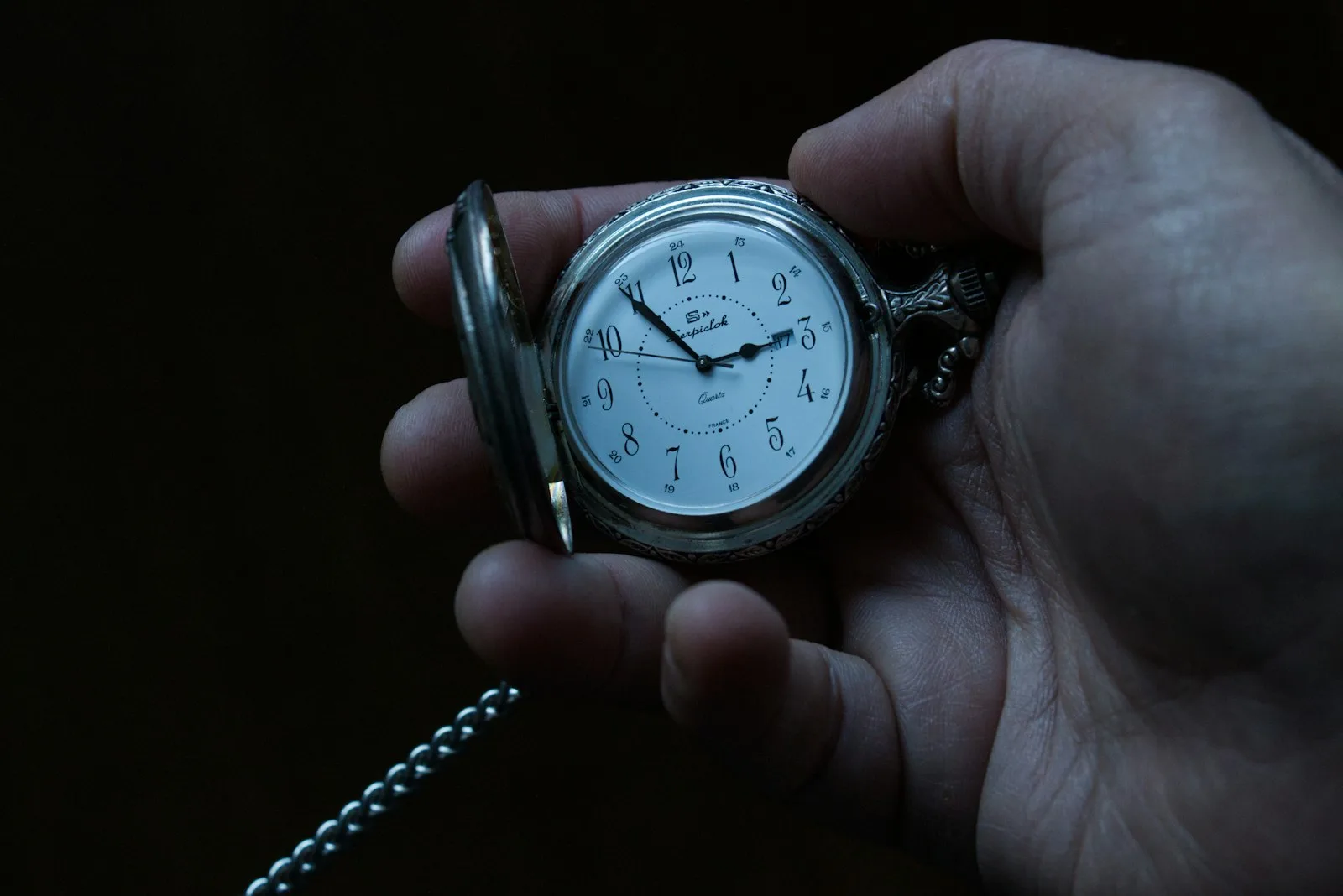 Image of a person checking the time on a pocket watch