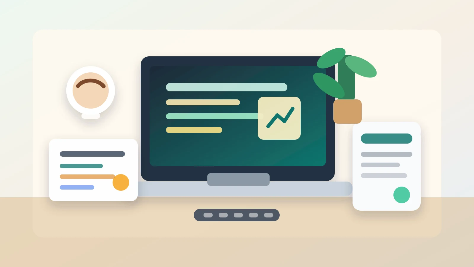 Laptop, notebook, coffee, receipts, and desk accessories arranged for a home office budget review
