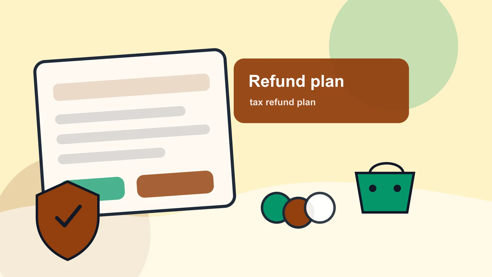 Tax refund envelope beside a savings jar, bill checklist, card payment note, and small treat budget