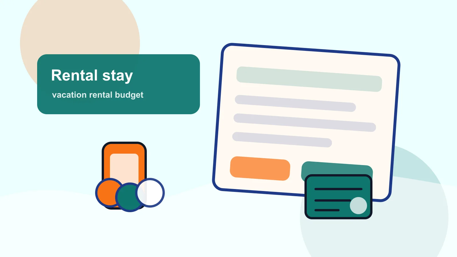 Vacation rental listing notes with key, suitcase, grocery list, cleaning fee reminder, and calculator